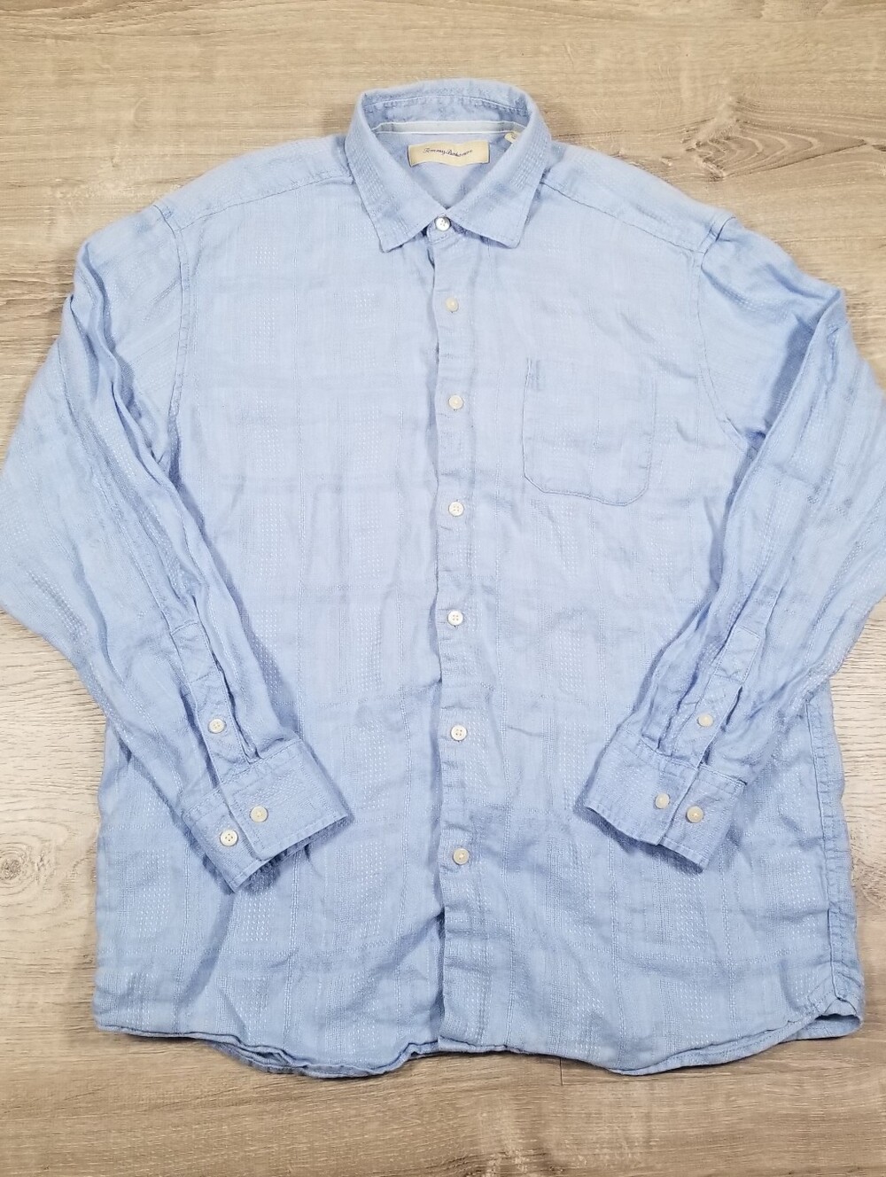 Tommy Bahama 100% Linen Button Down Shirt Mens Large Light Blue Long Sleeve